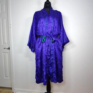 Vintage Victoria's Secret Gold Label Floral Satin Robe Purple One Size 80s